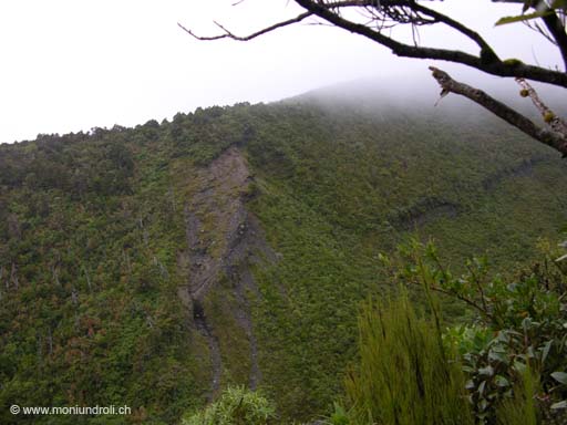 Der Nebel verhindert die Sicht auf den Mount Taranaki (Mount Egmont).